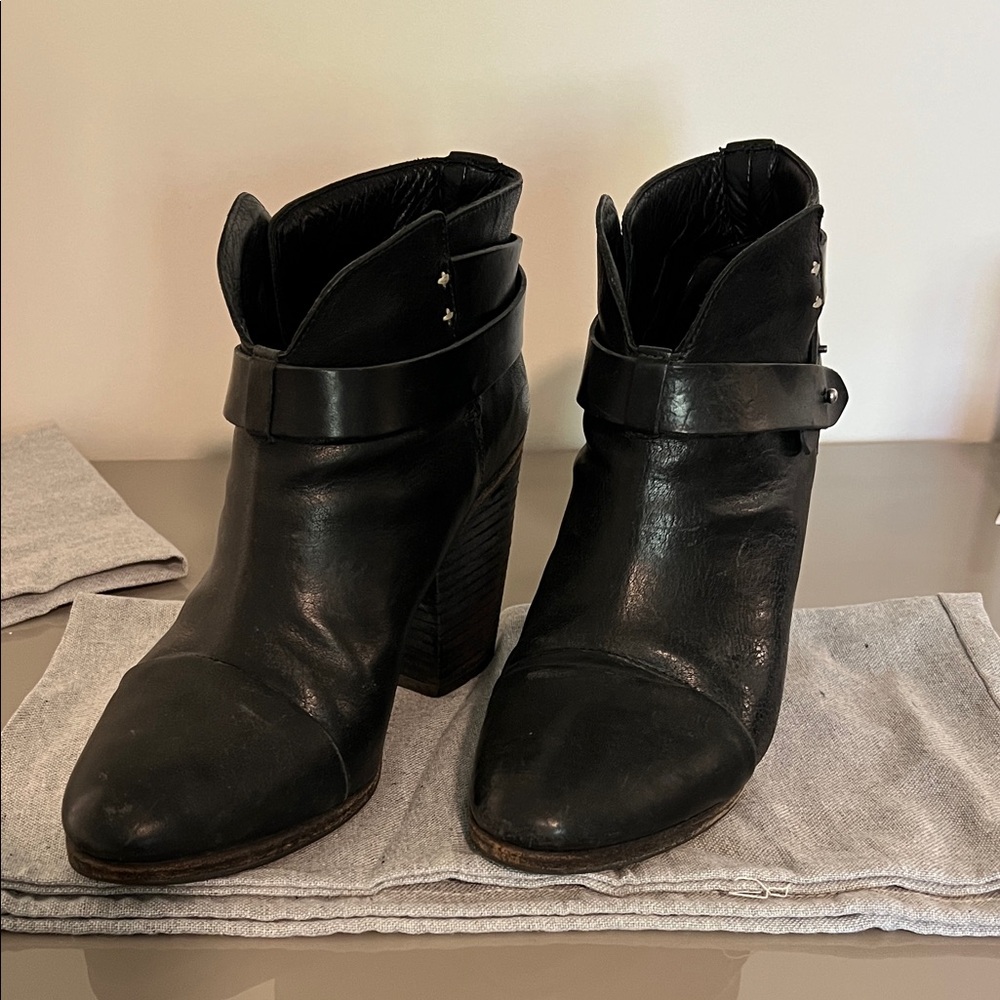 Rag & Bone Harrow Black Leather Ankle Boots